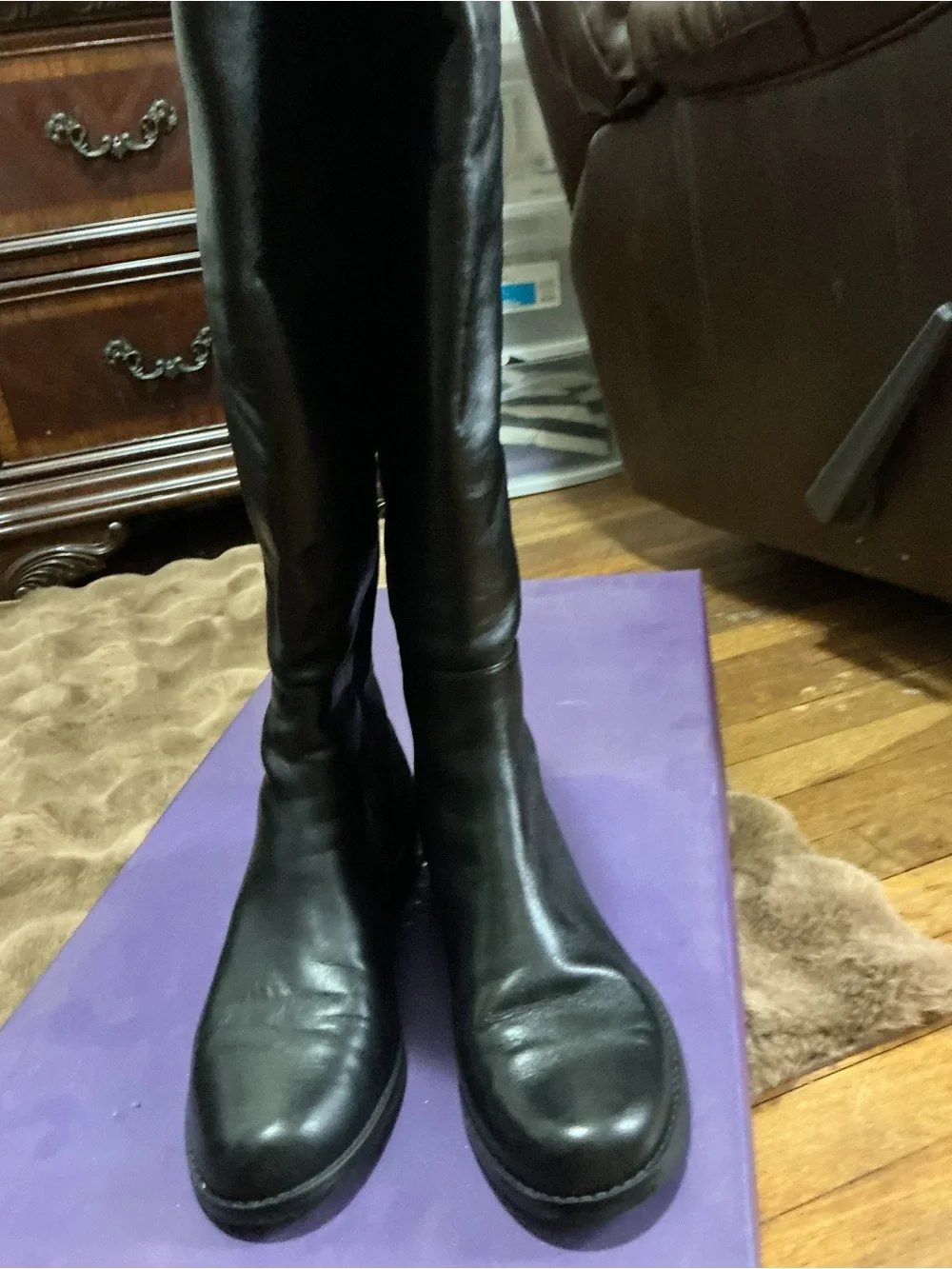 Stuart Weitzman Black Over-The-Knee Leather & Stretch Boots